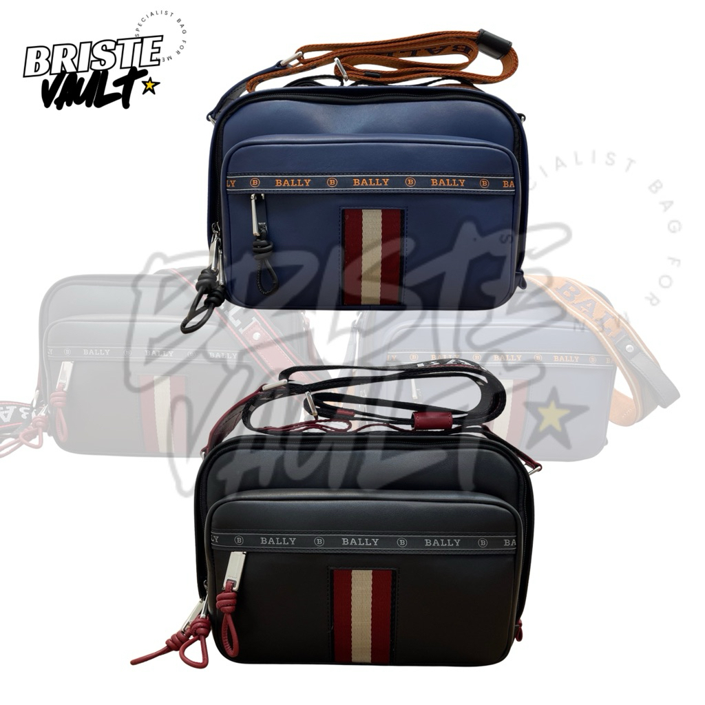 BRISTE VAULT Tas Bally Hobs Square Crossbody Bag Black and Navy Fullset
