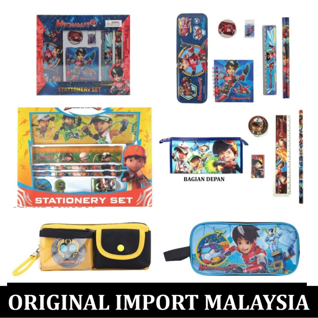 SET Alat tulis 7in1 5in1 tempat tas kotak pensil pena stamp mechamato boboiboy ochobot mechabot orig