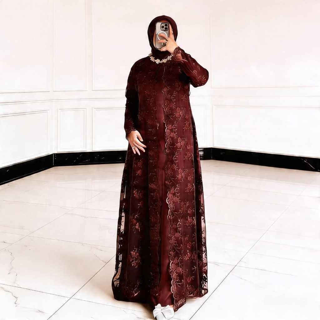 Zelin Dress Gamis Kondangan Brukat Mewah Dress Kondangan Remaja Terbaru Outfit Simple Modern Gamis M