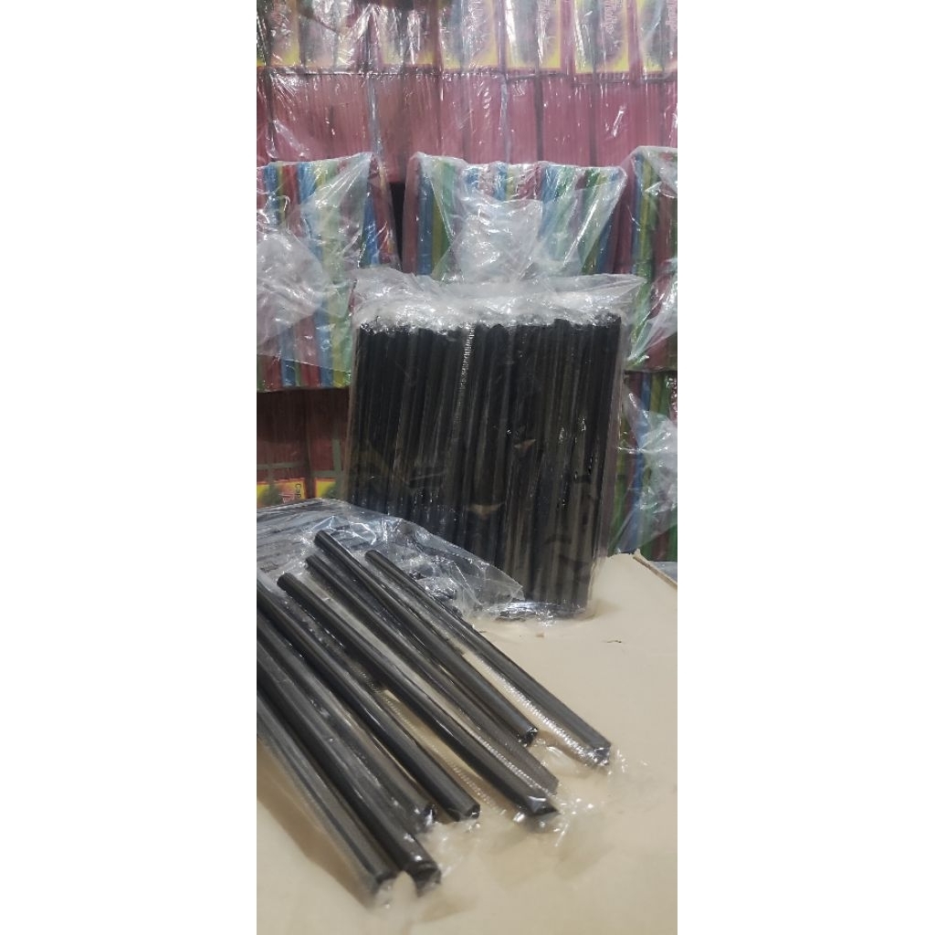 Sedotan Bubble Steril 12 MM Warna hitam lancip / Sedotan Boba steril hitam lancip 12 mm