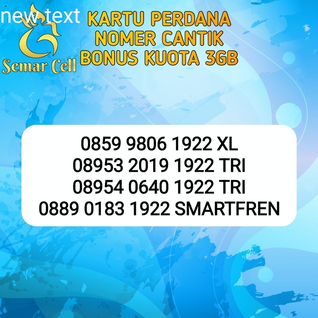 Kartu perdana 1922, kartu perdana angka tahun, kartu perdana nomer cantik, kartu perdana kuota 3gb, 