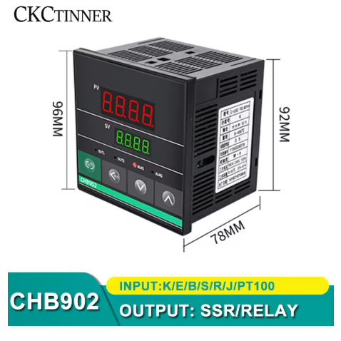 Termostat Output Ganda SSR+Relay CHB402 CHB702 CHB902 dengan Layar Digital, Pengontrol Suhu Input Un