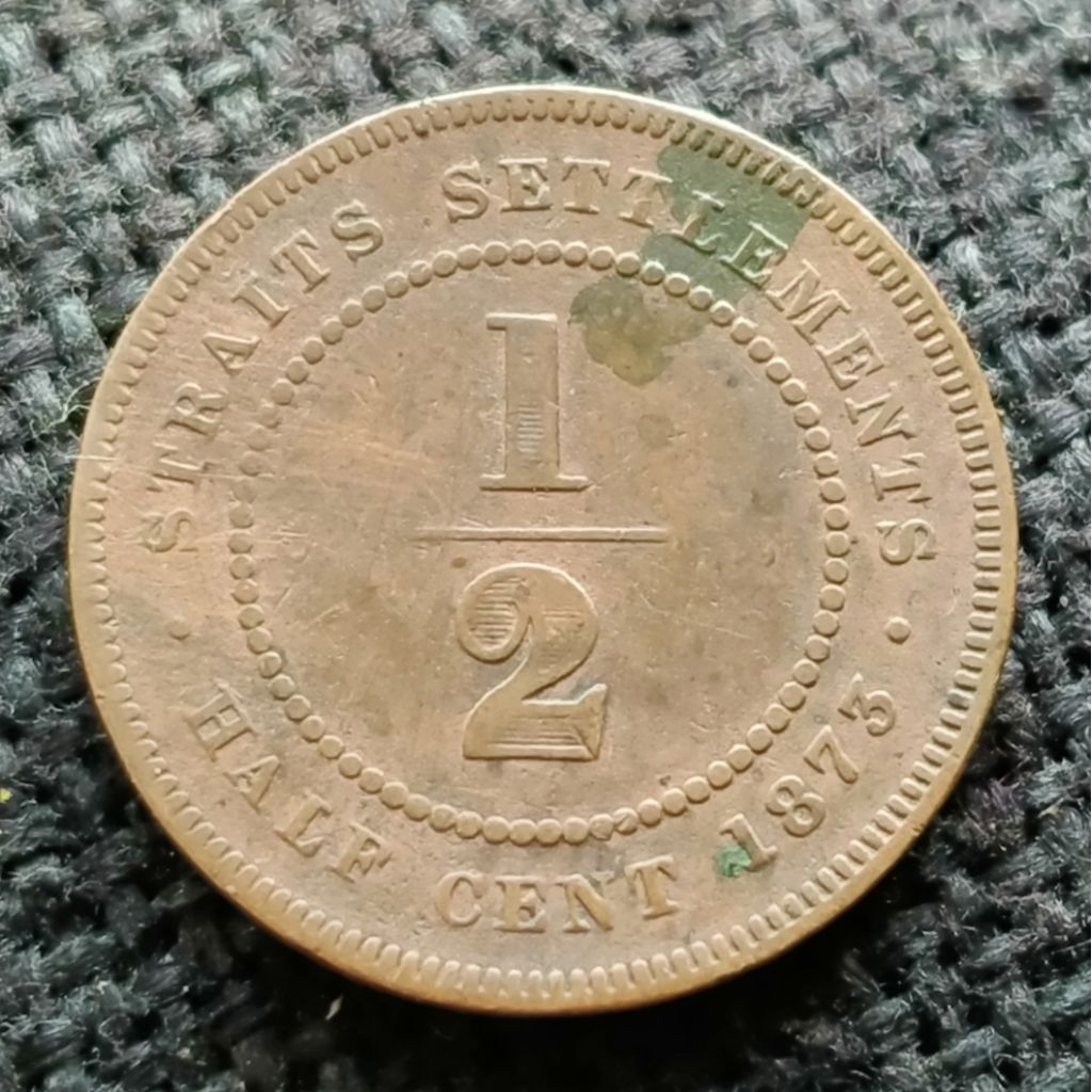Koin Kuno Straits Settlemetns 1/2 Cent tahun 1873 Victoria Langka