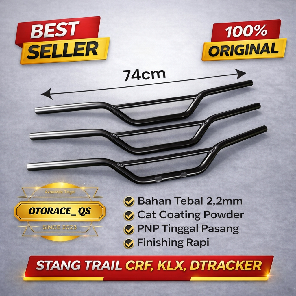 stang stir motor trail CRF150L,KLX,DTRACKER bahan tebal 2,2 mm cat hitam coathing powder