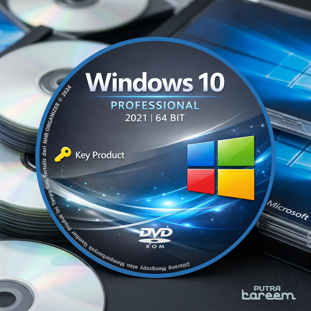 DVD Sistem Operasi Windows® 10 Pro 2021 64 Bit Produk Key Lisensi