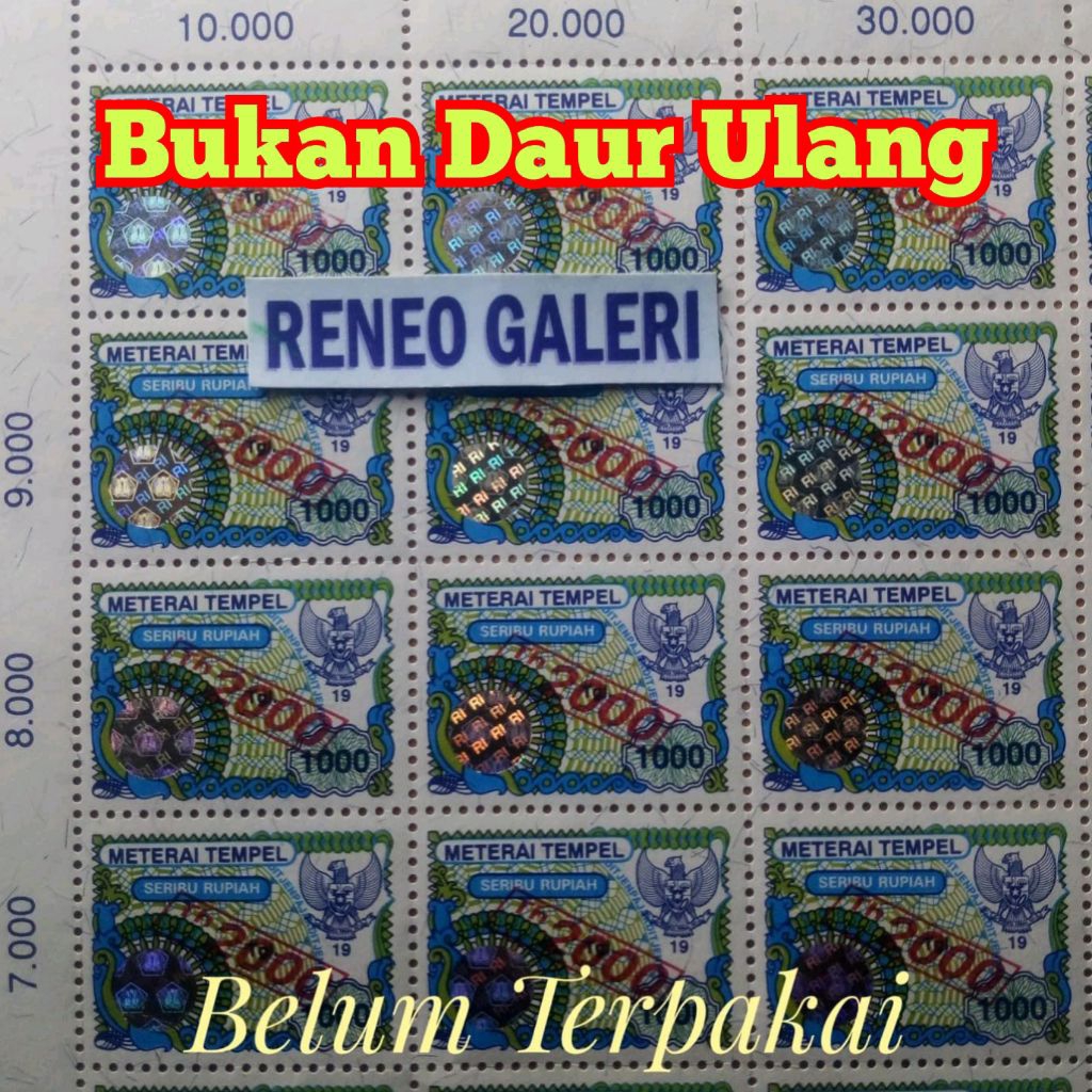 1 pcs Meterai tempel 1000 Rupiah Tahun 2000 cetak tindih darurat materai lam kuno Rp matrai asli ori