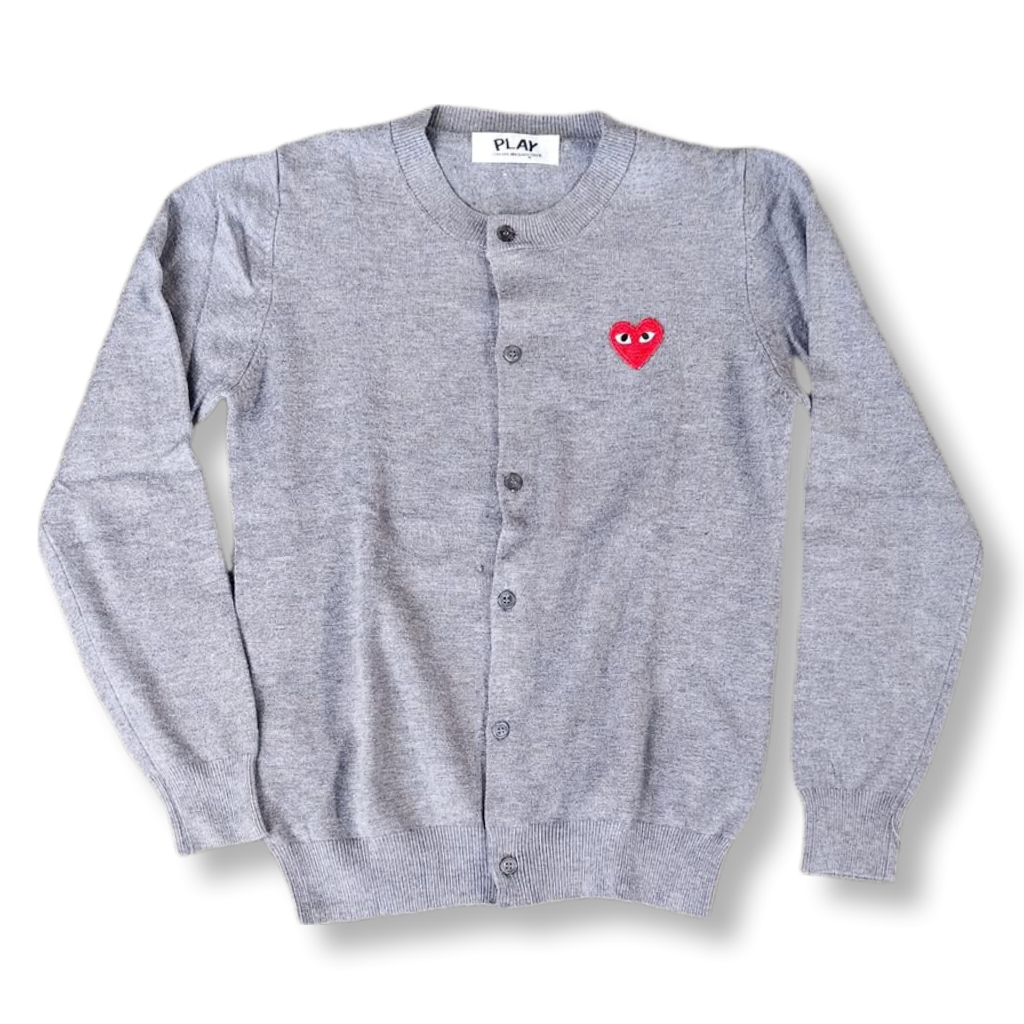 COMME DES GARCONS SMALL LOGO GRAY CARDIGAN KNITWEAR | OUTERWEAR | SWEATER | MNZA