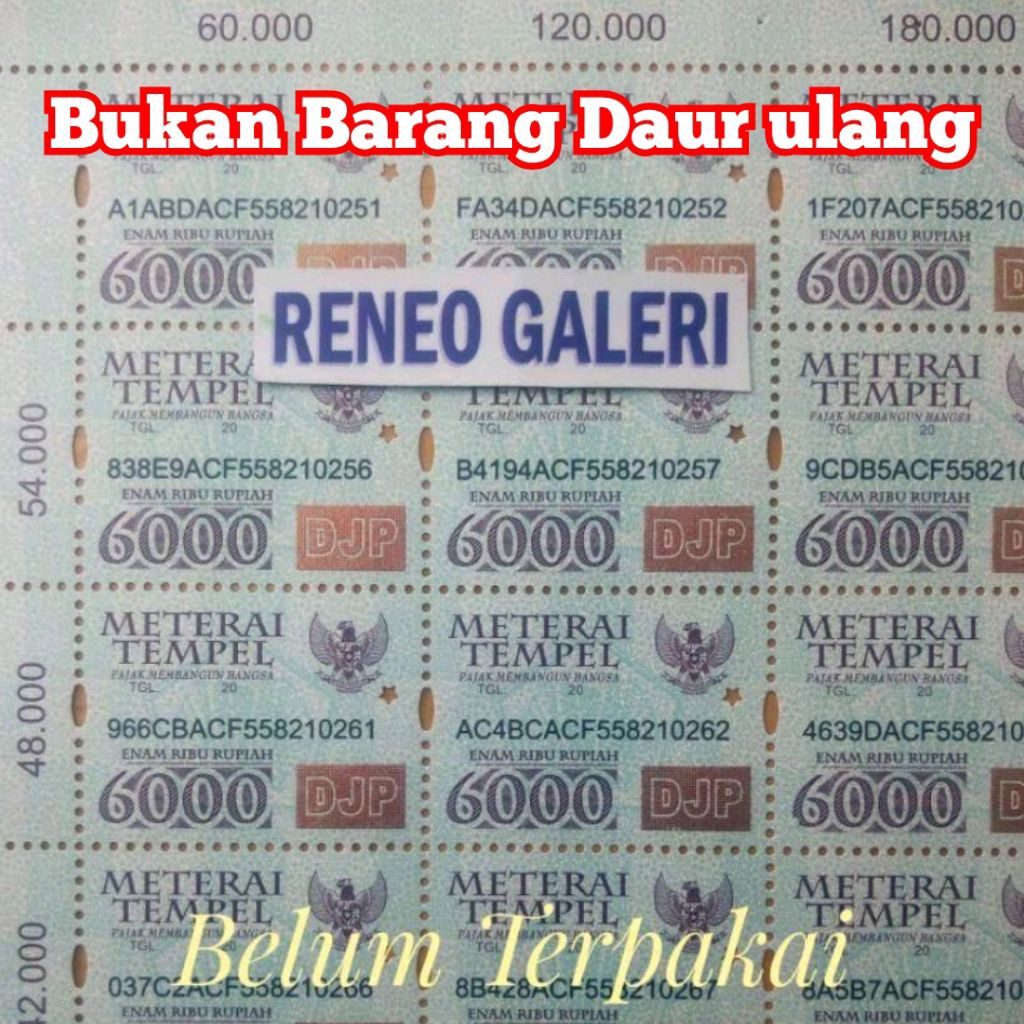 Mint/Baru Asli Materai 6000 Rupiah Tahun 2010 2011 2012 2013 2014 2009 2015 Meterai tempel lama kuno