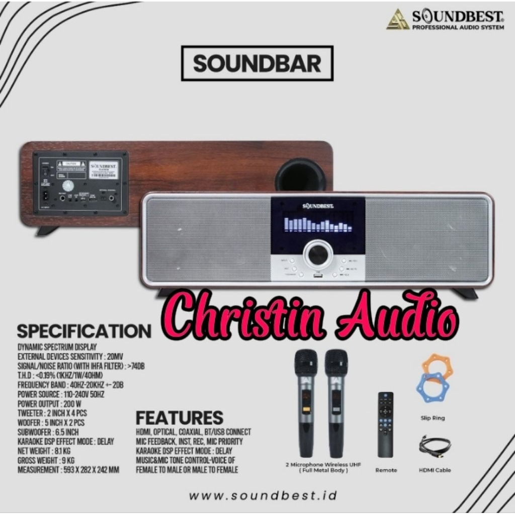 Speaker SoundBest Soundbar Speaker Box Free 2 Mic Wireless