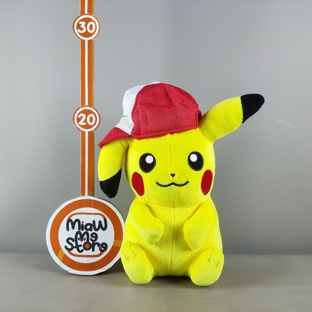 Boneka Pokemon Pikachu Topi Ash Original Nintendo Plush