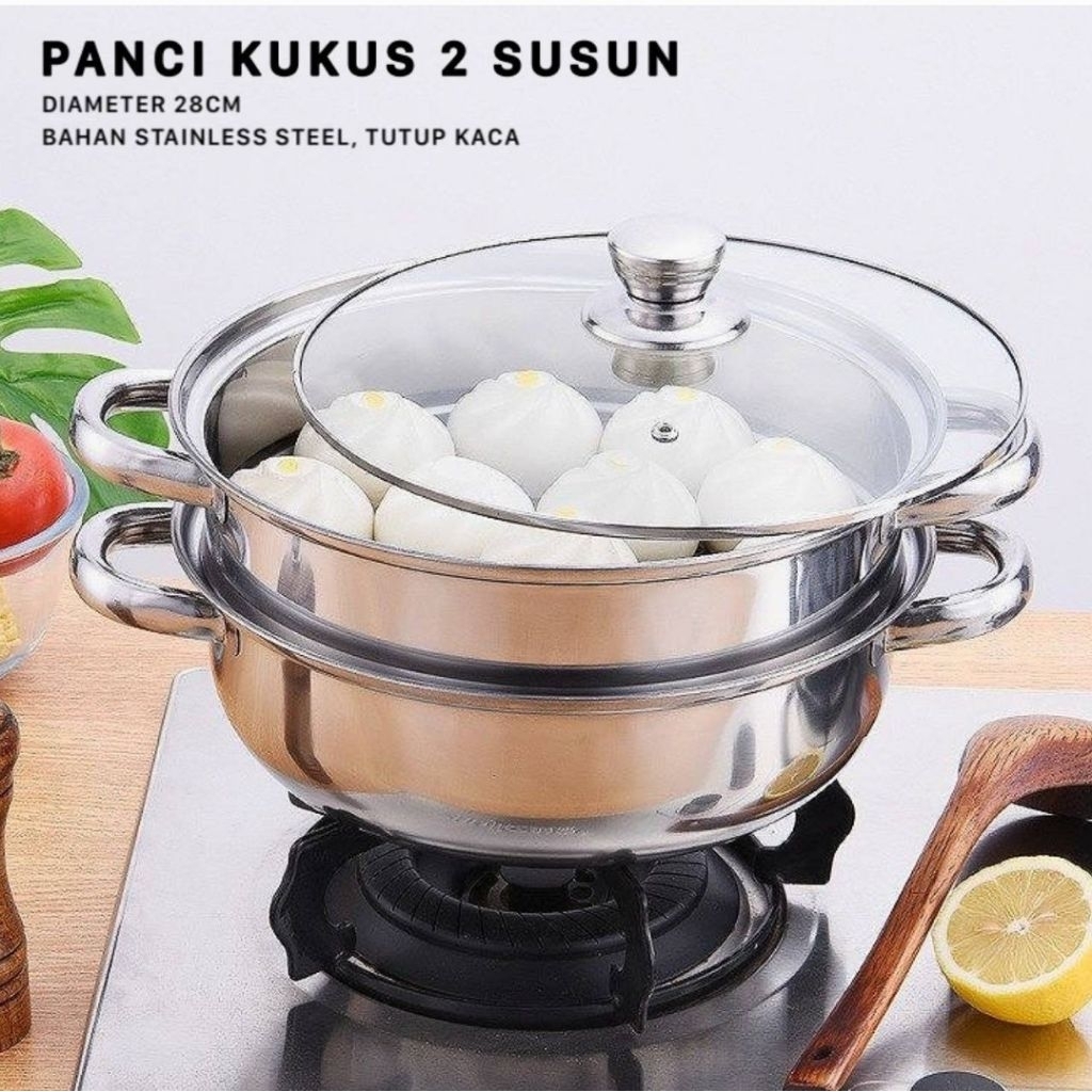 panci kukus 2 tingkat steamer stainless