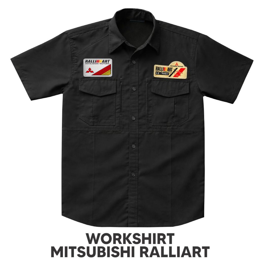 Workshirt Mitsubishi Ralliart | Kemeja Mitsubishi Ralliart | Workshirt Otomotif Vintage | Kemeja Mob