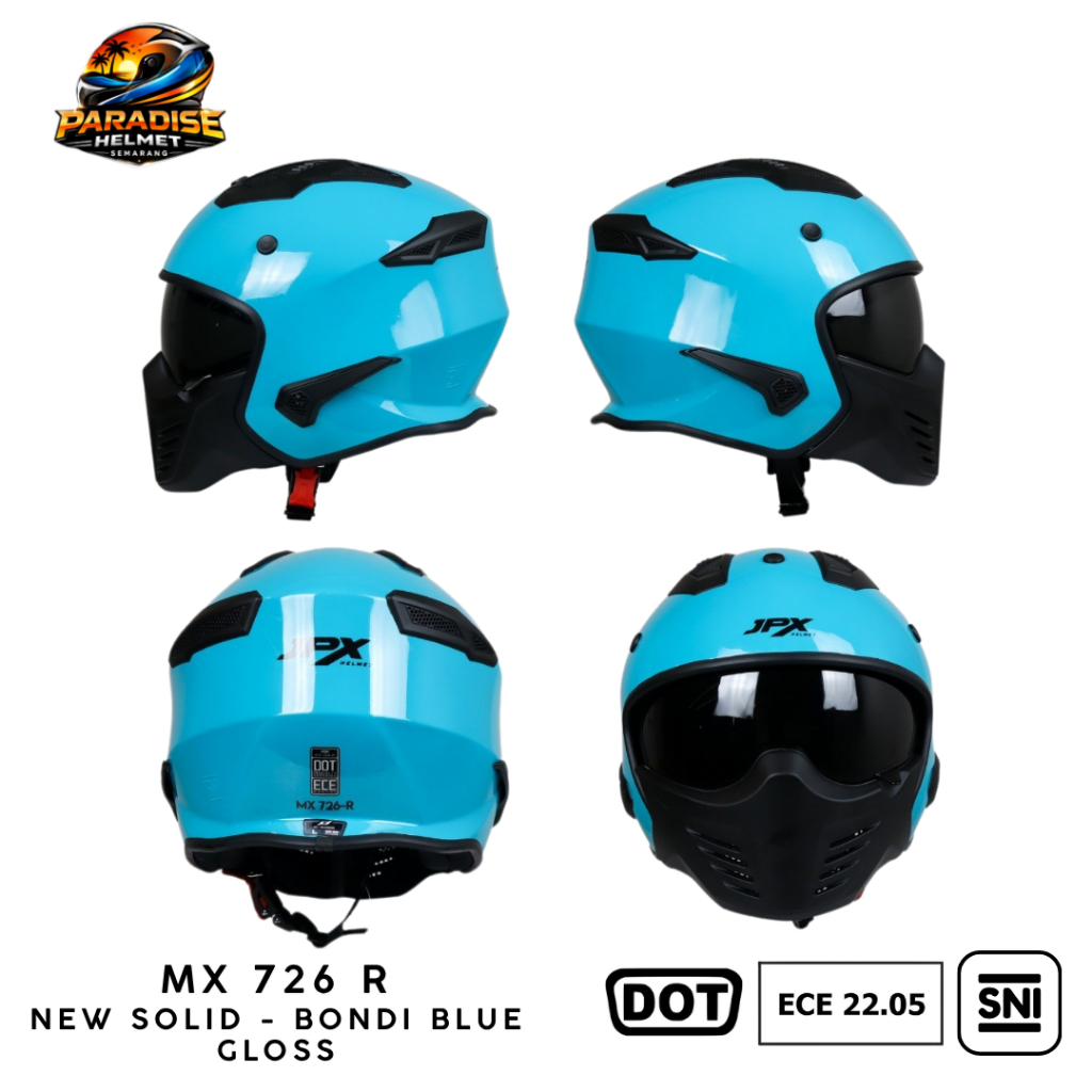 Helm Full Face Modular Pria Wanita Harian Motor Standar SNI DOT ECE JPX MX-726R NEW Solid - Bondi Bl