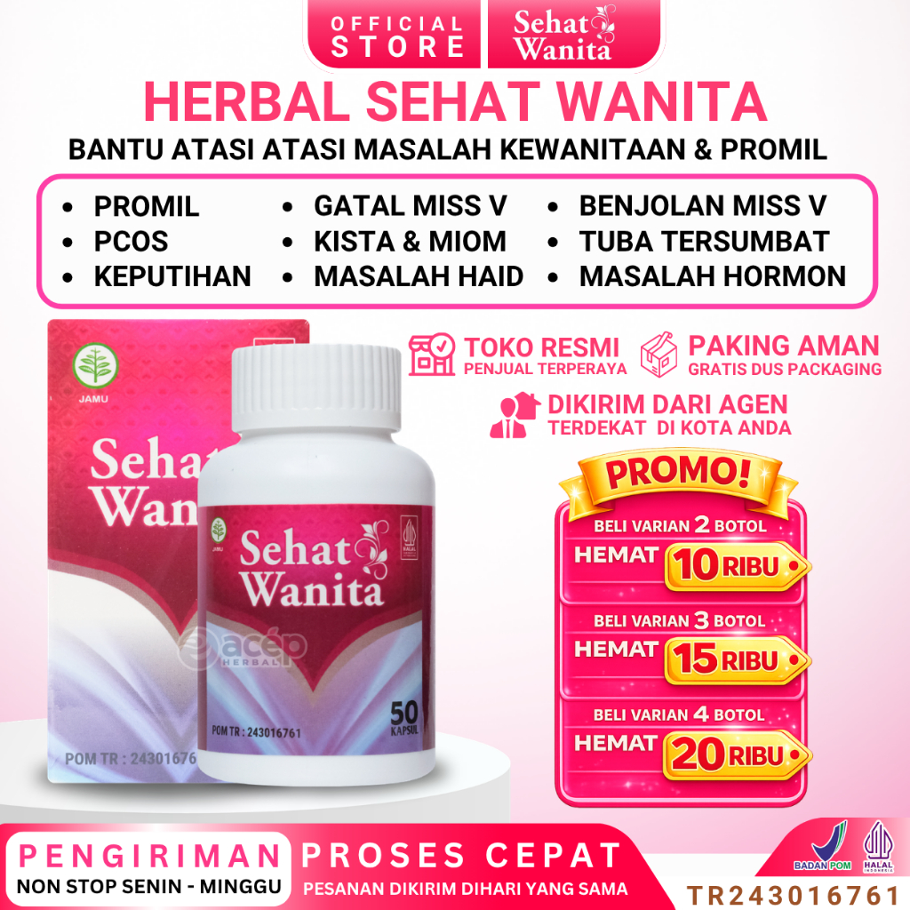 Sehat Wanita Original Herbal Untuk Membantu Atasi Masalah Kewanitaan dan Promil Isi 100 & 50 Kapsul 