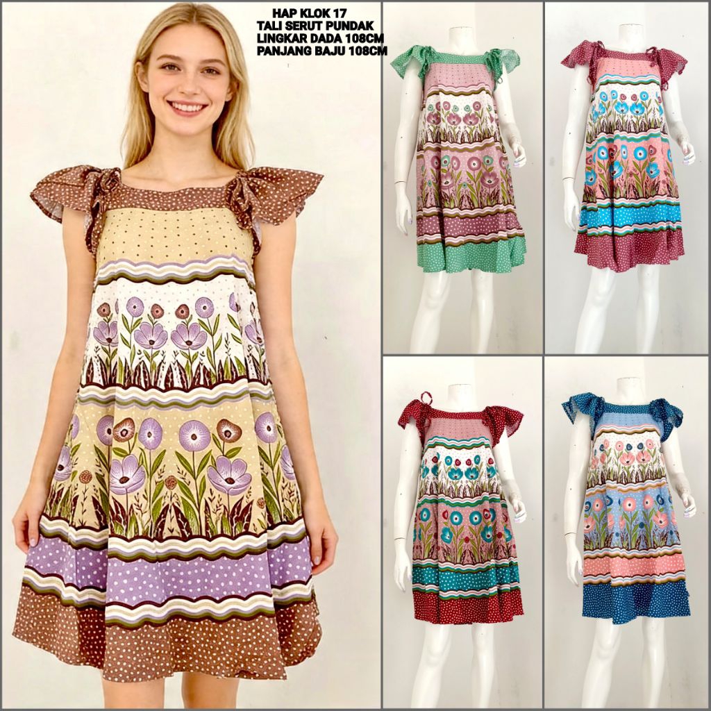 Daster Payung Hap Klok 17 Serut Lengan Atas Mix Motif