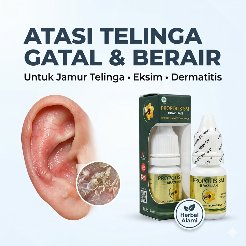 Obat Daun Telinga Gatal Dan Berair, Telinga Kering, Infeksi Jamur Telinga, Dermatitis/Eksim Propolis