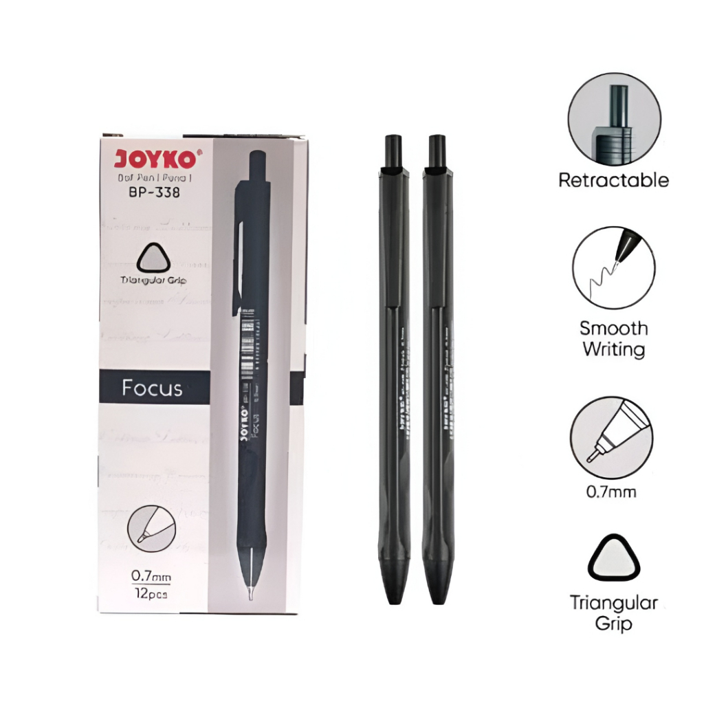 (1 box) pulpen / pena cetek joyko vokus hitam | transparan