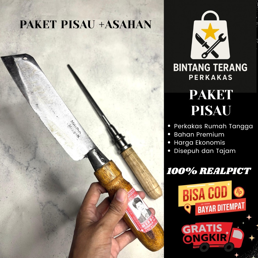 Pisau Mawar Miskan Besar Asli + Stik Asahan Kristal Original | Paket Dapur Tajam Awet Anti Tumpul