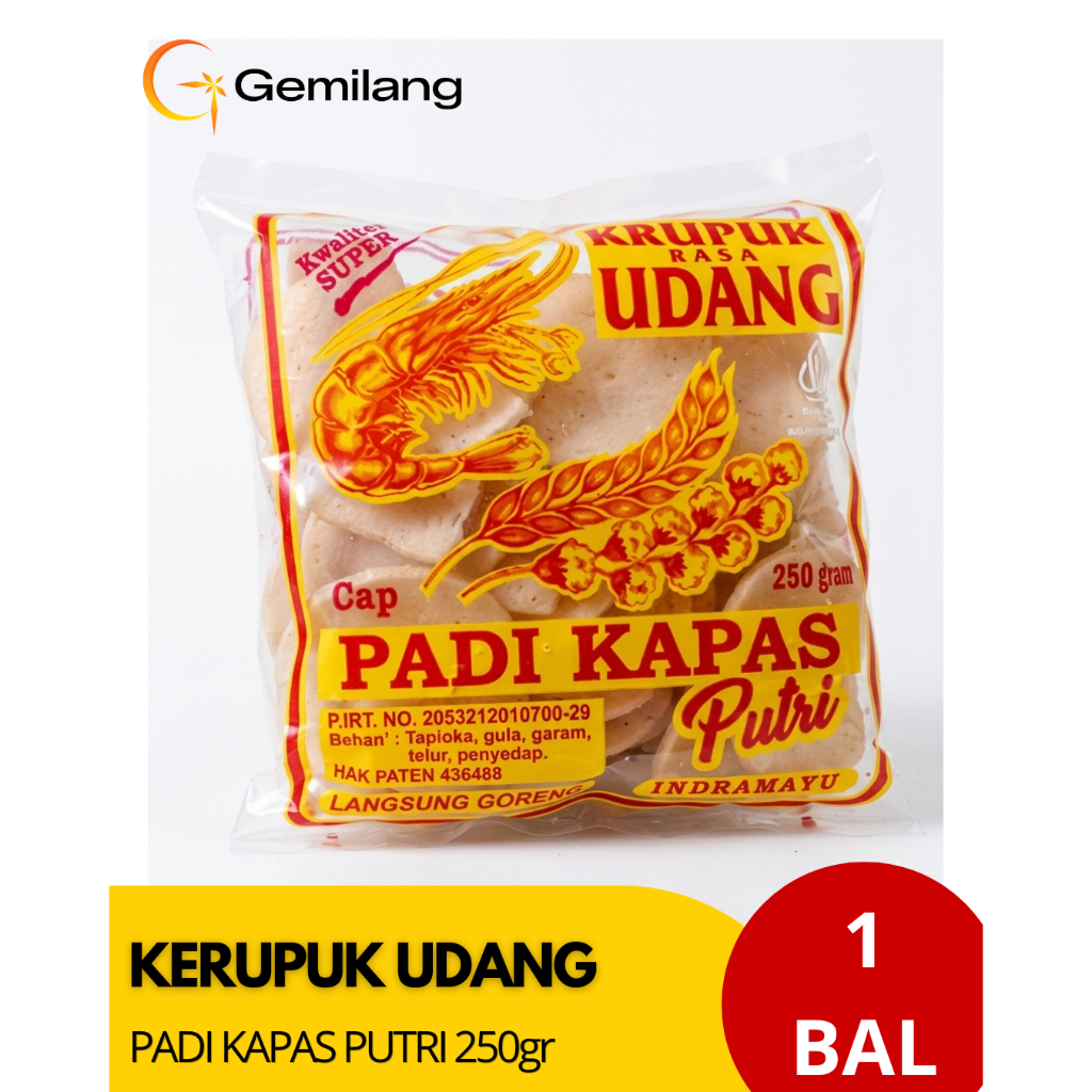 [HARGA GROSIR] Kerupuk Udang Padi Kapas Putri 250gr (1 Bal Isi 20 Pcs) Renyah Gurih Murah