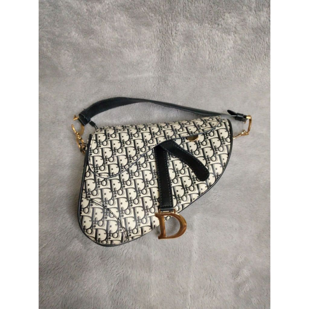 Tas Dior MINI SADDLE BAG Blue Oblique Jacquard
