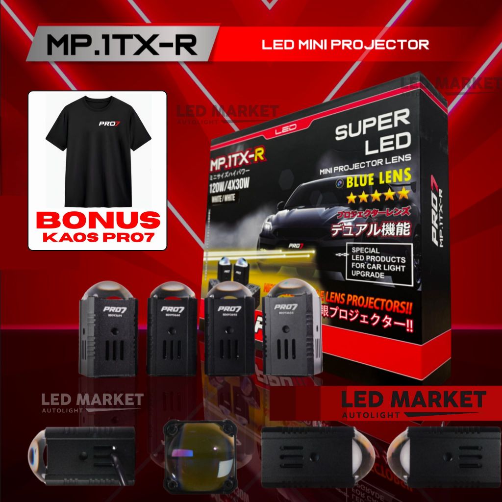 [PROMO GRATIS KAOS] MINI PROJIE Pro7 MP1TXR MP.1TX-R Super LED Blue Lens 4x30W