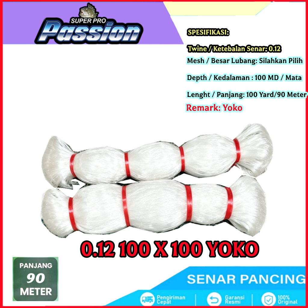 jaring ikan senar 0,12 lubang 1¼" - 4" panjang 100 yds jaring aja