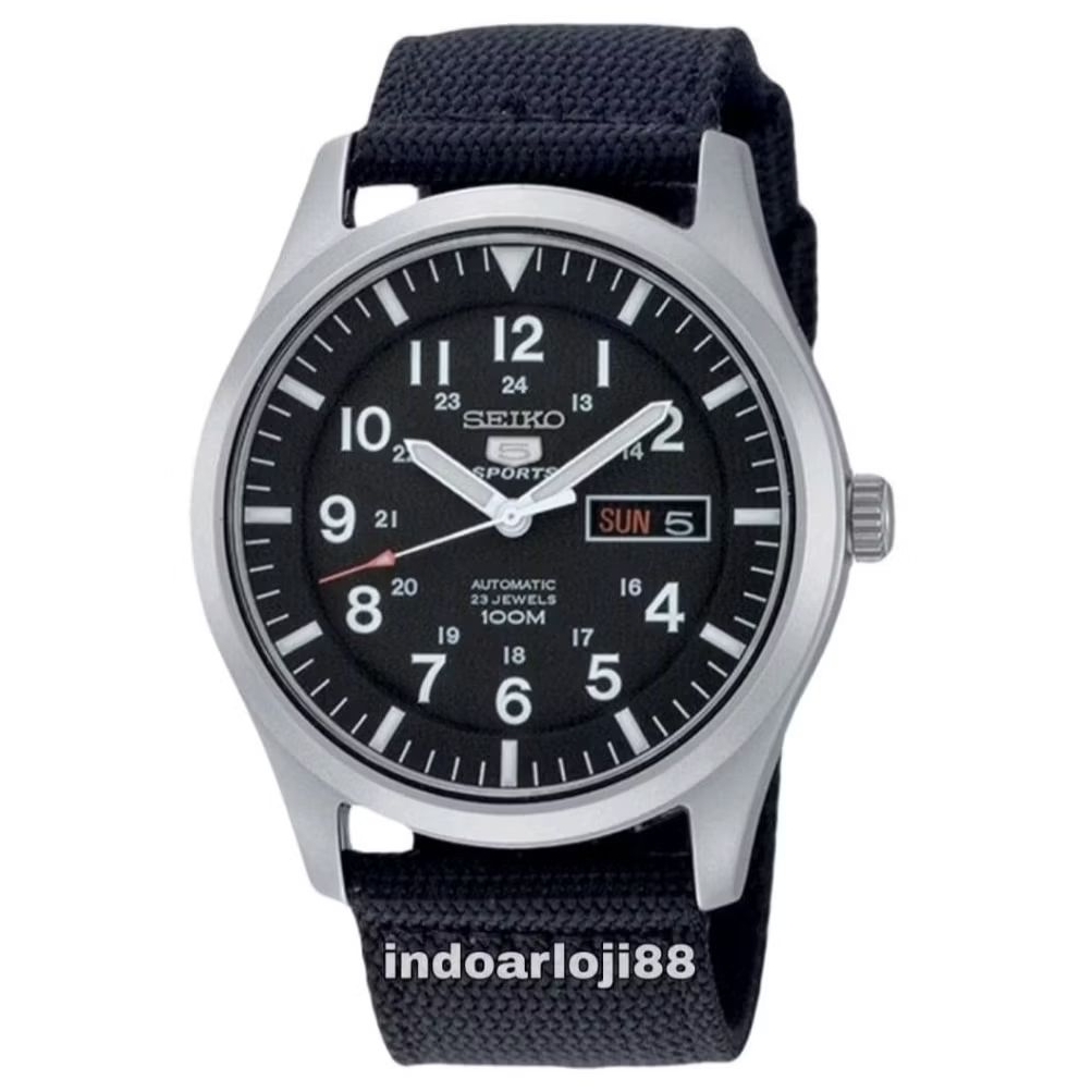 Jam Tangan Pria Seiko 5 Sports SNZG15K1 Automatic Black Dial Black Nylon Strap SNZG15
