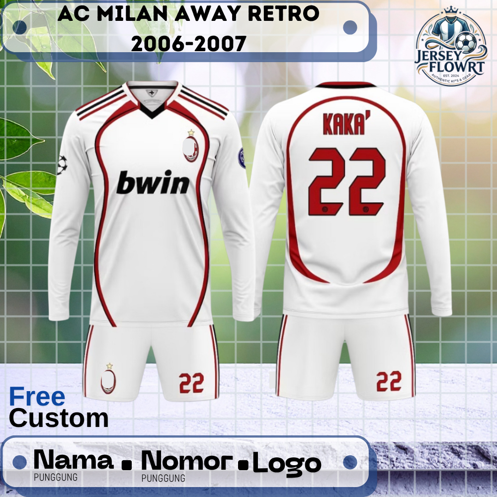 Jersey Sepak Bola AC Milan Retro 2006-2007 Panjang Full Printing, Free Custom Nama & Nomor