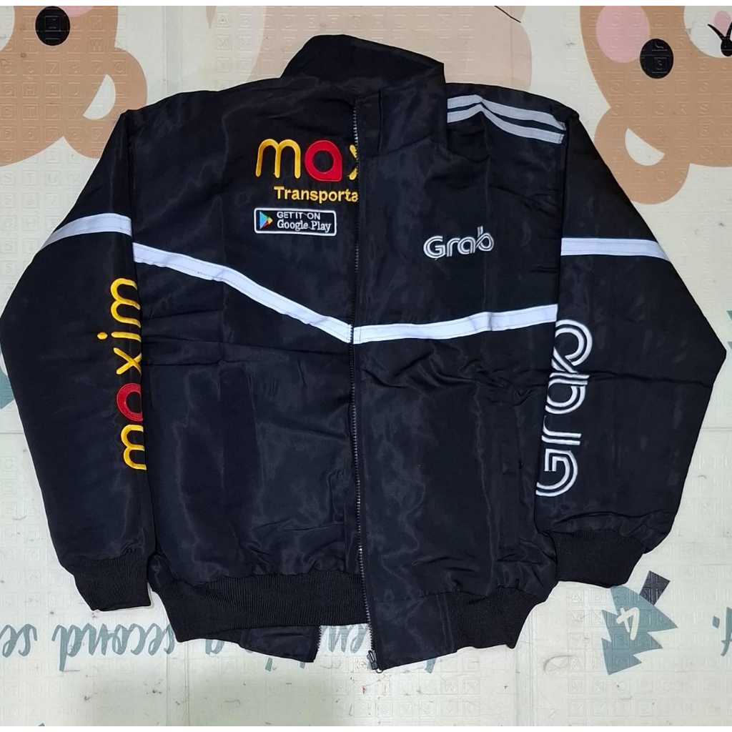 JAKET GRAB HITAM MAXIM  HITAM JAKET BOLAK BALIK GRAB MAXIM HITAM SEMUA LOGO BORDIR SAKU ADA 6 BAHAN 
