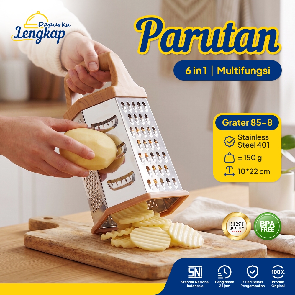 Dapurku Lengkap - Parutan Menara 6 Sisi Stainless | Pemotong Wortel, Pengupas, Pencacah Serbaguna