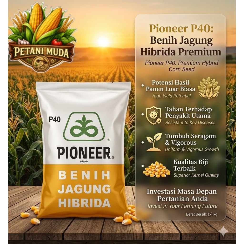 Benih Jagung Hibrida PIONEER P40 FAMILY Kemasan 1kg ORRIGINAL.