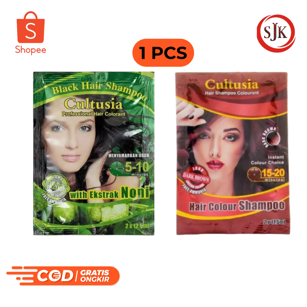 Shampo Semir Cultusia Sachet - Pewarna Rambut Instan Hitam & Coklat Gelap