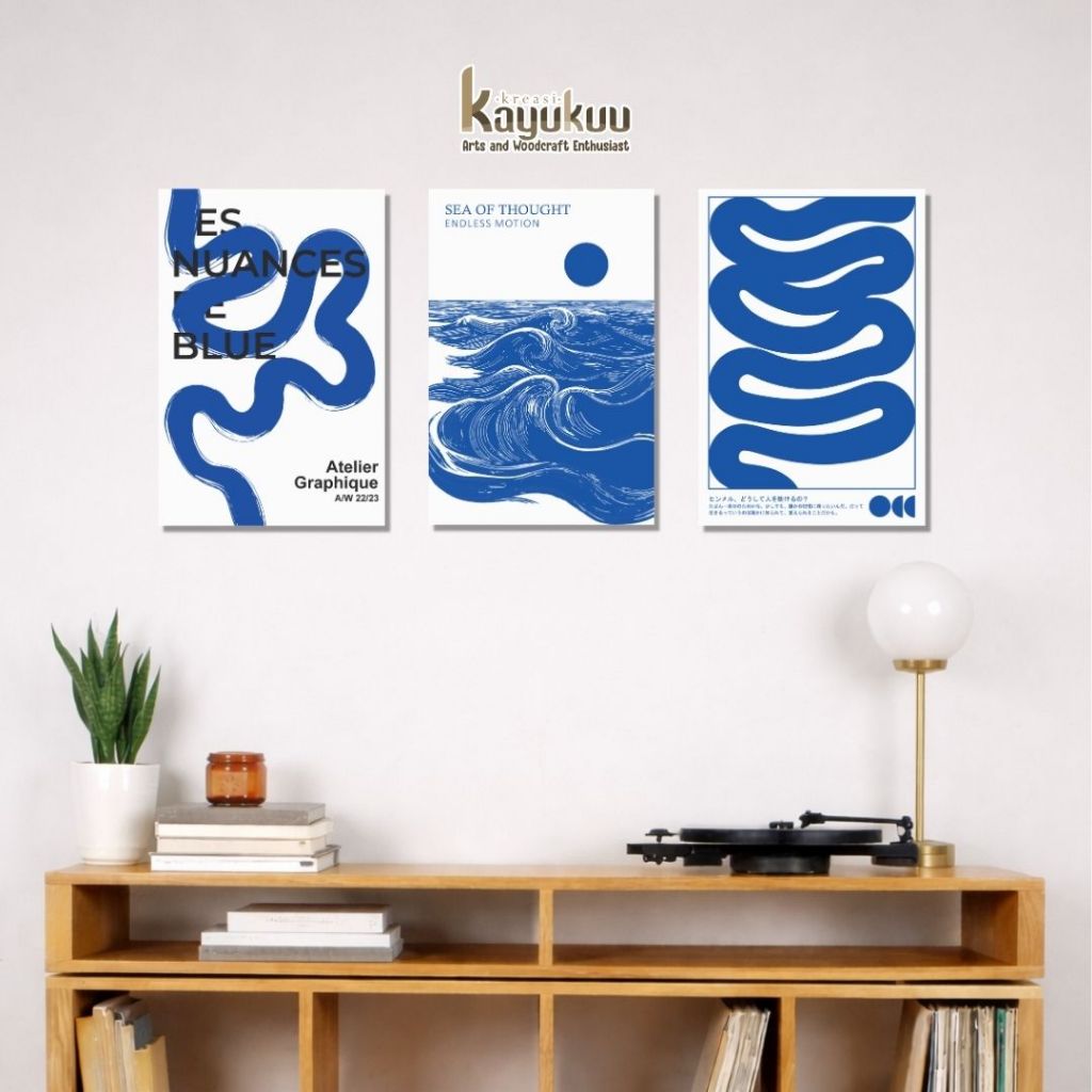 Kreasikayukuu Hiasan Dinding Poster Kamar Tema Biru Aesthetic Bahan MDF Uk 20cm x 30cm | Pajangan De