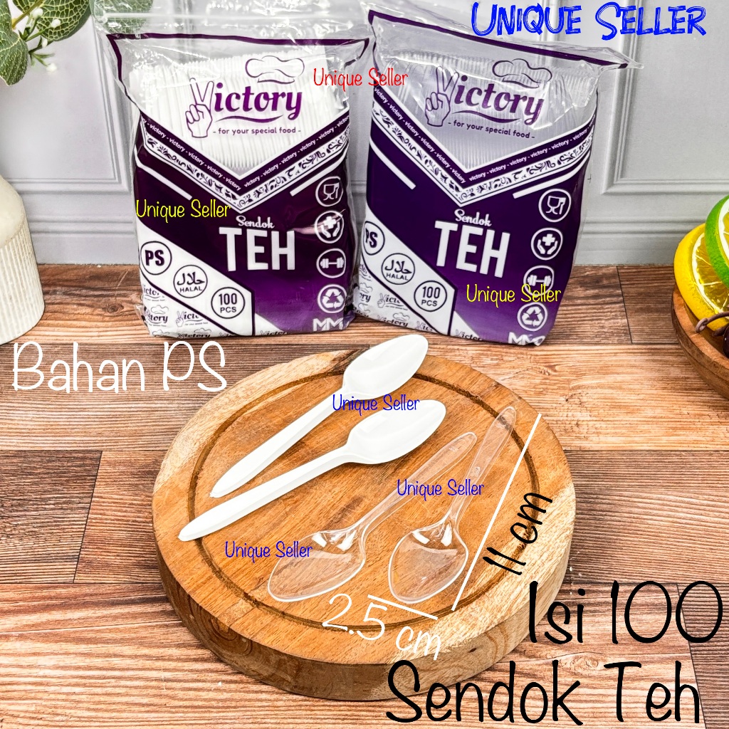 Sendok Teh Plastik Putih Bening Victory isi 100 / Sendok Puding Agar Teh Tea Kopi Jelly Plastik