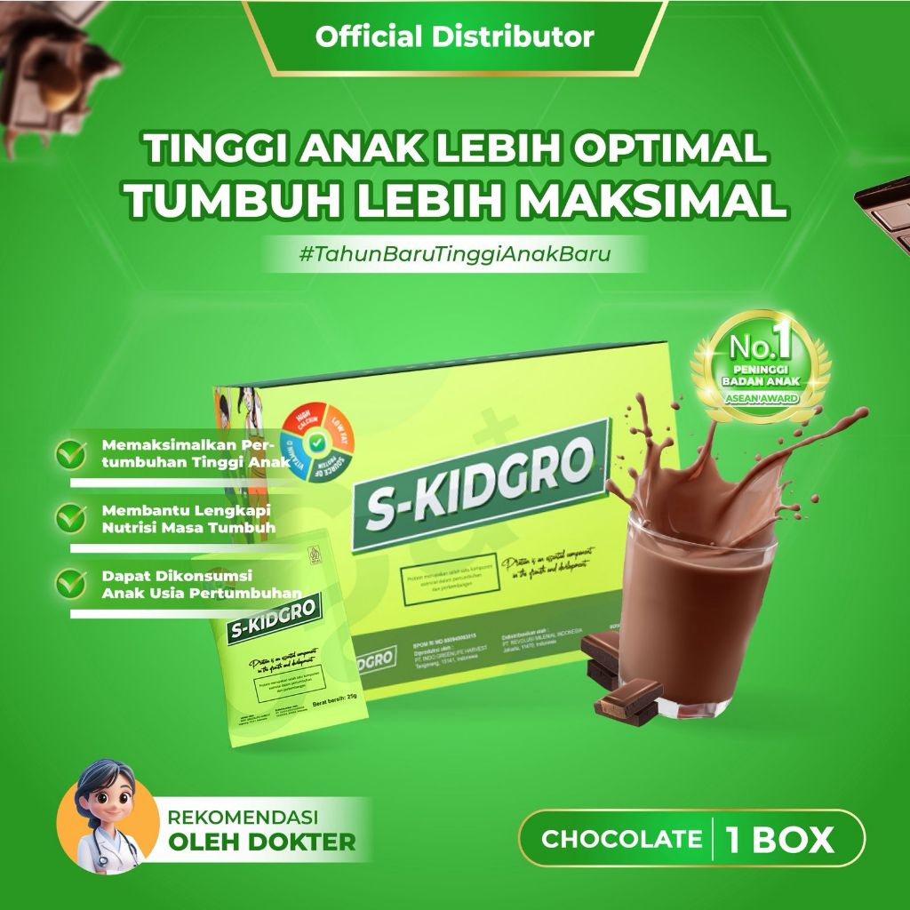 S-KIDGRO 1 BOX – Susu Peninggi Badan Anak Usia 2–15 Tahun Tinggi Kalsium & DHA