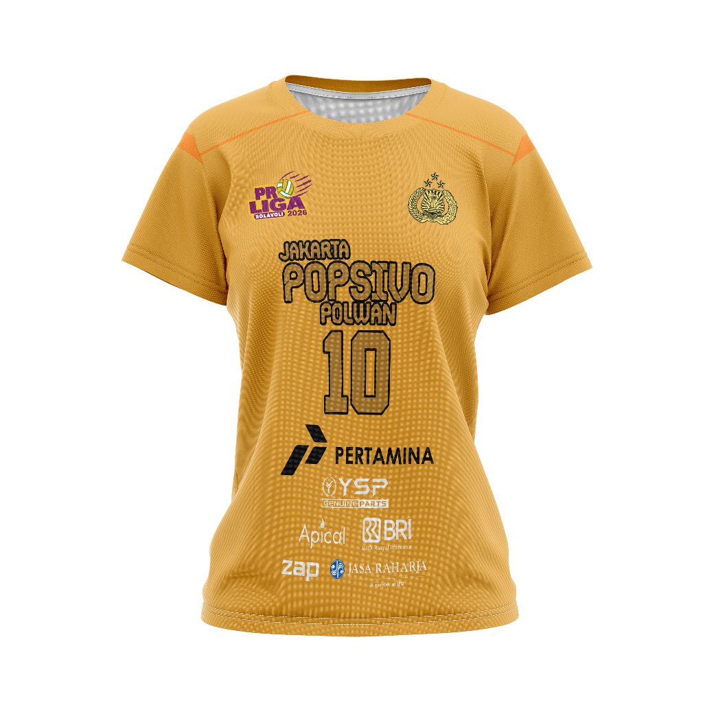 Baju Kaos Tshirt Jersey Wanita ProLiga Jakarta Popsivo Polwan 2026 emas Voli Olahraga Volley Custom 