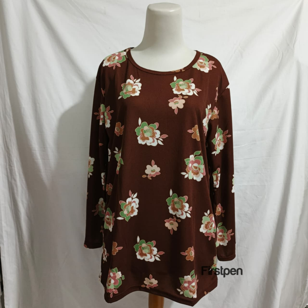 Kaos Motif Bunga Lengan Panjang Wanita