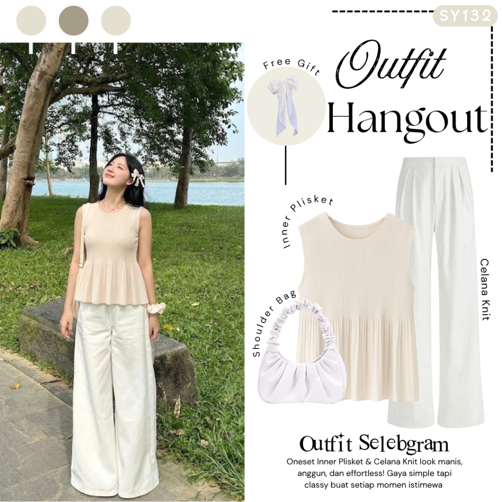One Set Outfit Wanita ( Tas + Inner + Celana ) OOTD Remaja Wanita Kekinian - SY132