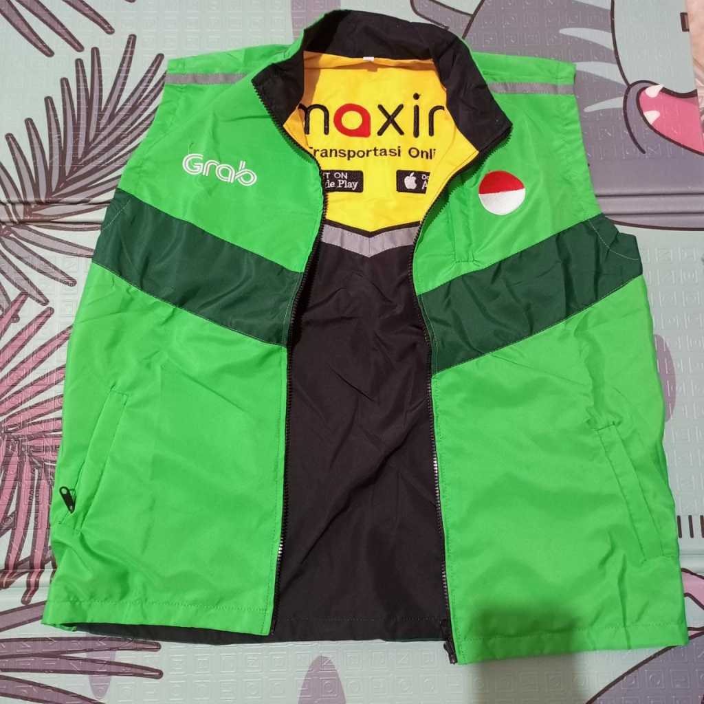 ROMPI GRAB ORI MAXIM HITAM BISA DIPAKE BOLAK BALIK WATERPROOF BORDIR SAKU 6 KEREN