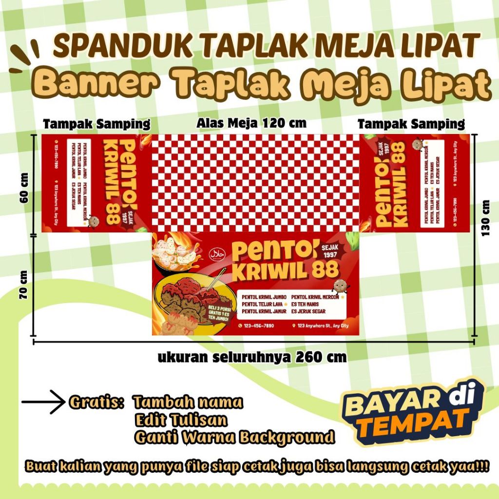 Banner Taplak Meja  Ukuran 120x130 | Banner Taplak Meja Custom | Spanduk Banner Taplak Meja Custom U