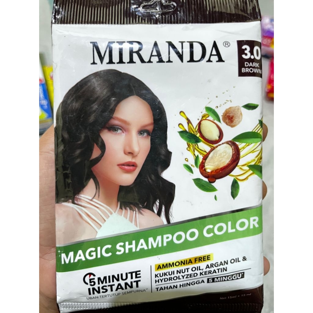 Shampoo Pewarna Rambut Miranda 30ml - Hitam Alami & Coklat Gelap, Perawatan Rambut Uban