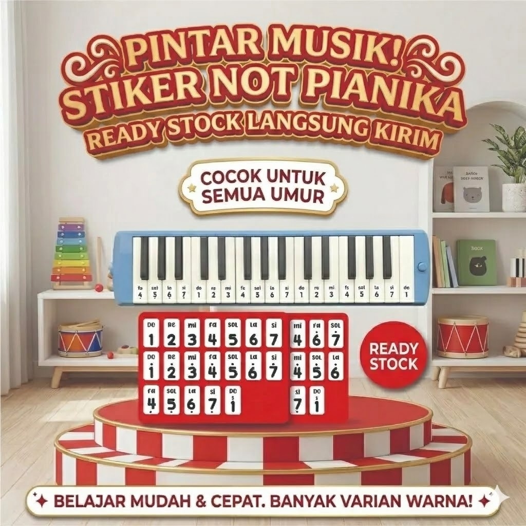 Sticker PIANIKA POLOS Not Angka Pianika Warna & Transparan - Stiker Label Nada Pianika Polos High Qu