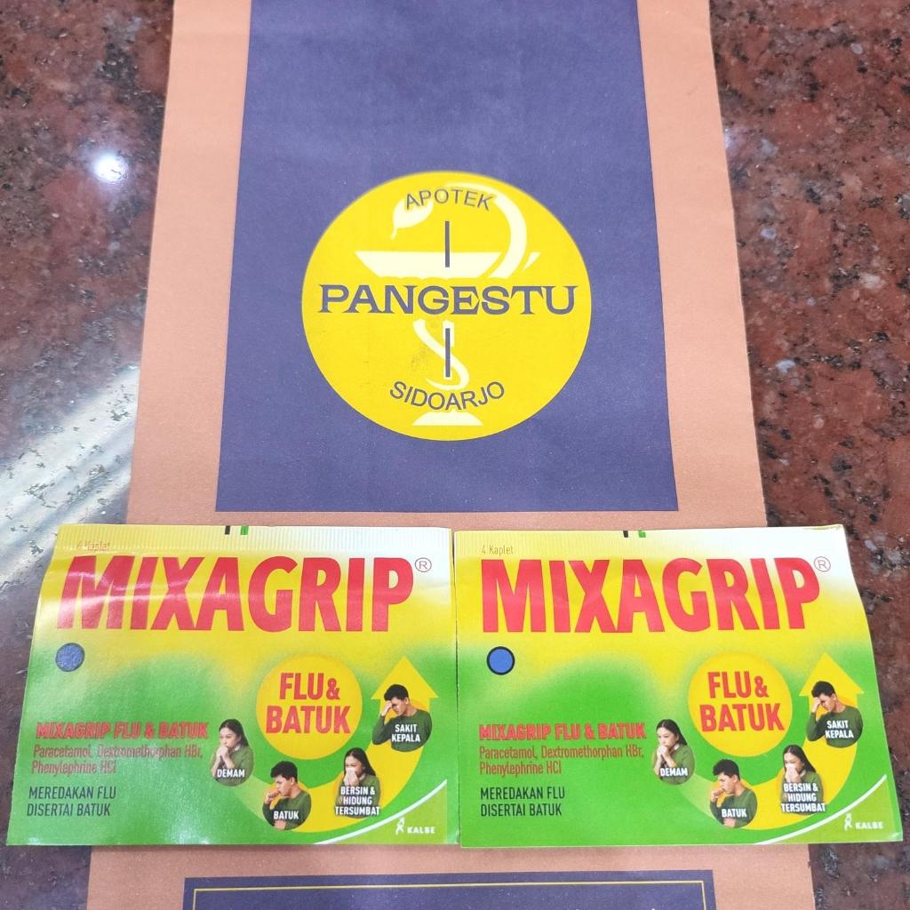 Mixagrip Flu Batuk 1 Strip 4 Kaplet / Batuk Pilek Flu Demam / Misagrip Mixagip Miksagrip