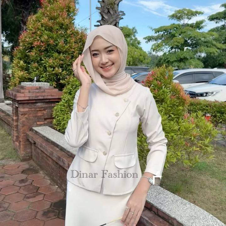 Ailee Blazer Saku / Atasan Lengan Panjang / Hijab Friendly Blouse - Blazer Wanita Korean Look