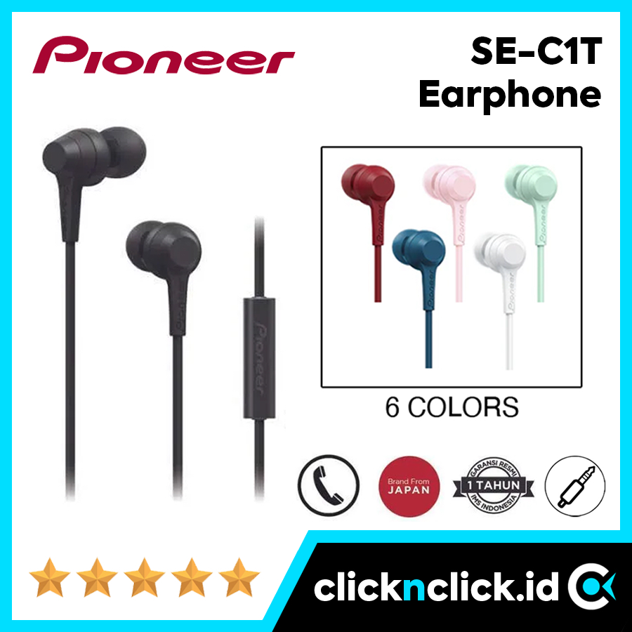 PIONEER SE-C1T / C1 - Earphone Headset Kabel 3.5mm 3,5mm AUX Audio Jack Microphone Mikrofon Mic Earp