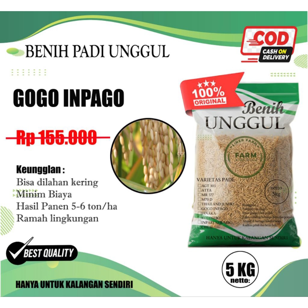 benih padi Gogo inpago kemasan 5kg.
