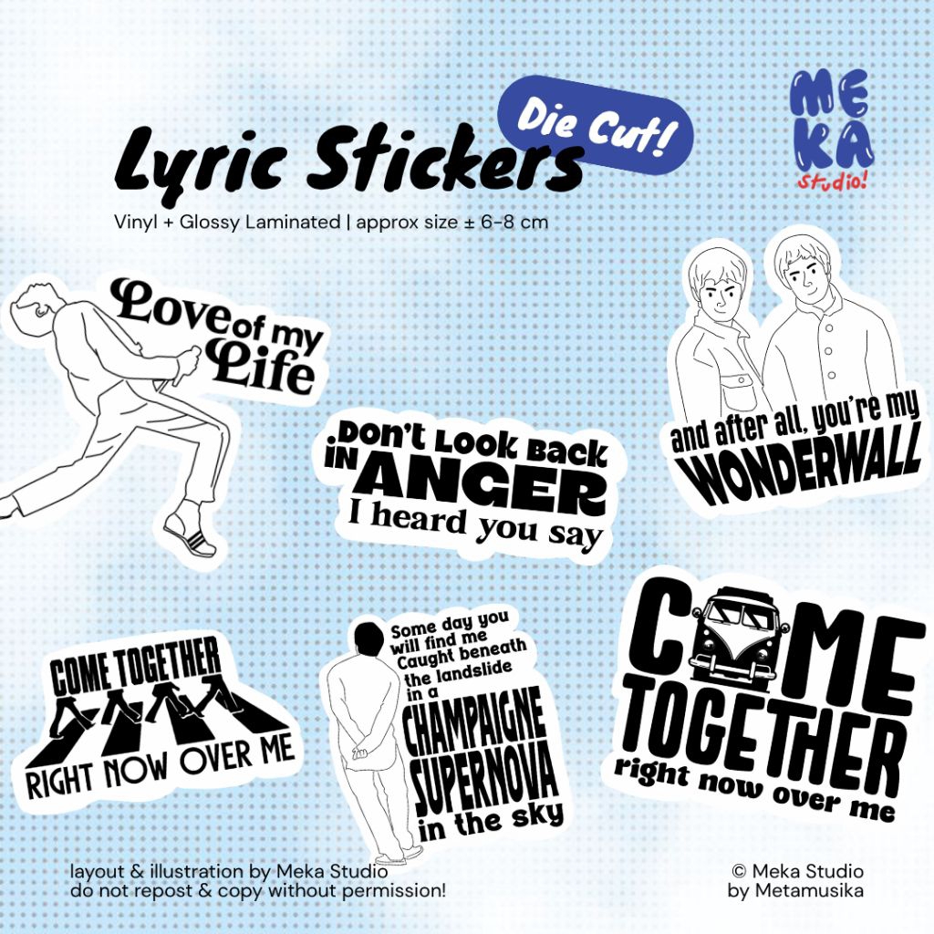 Stiker Lirik Lagu Band Beatles Queen Oasis | Meka by Metamusika