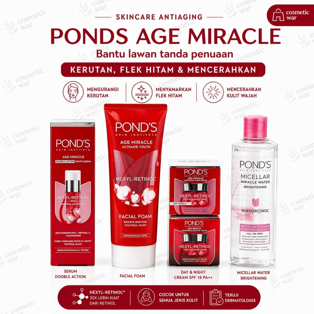 paket anti aging ponds age miracle penuaan / kerutan / flek hitam mencerahkan