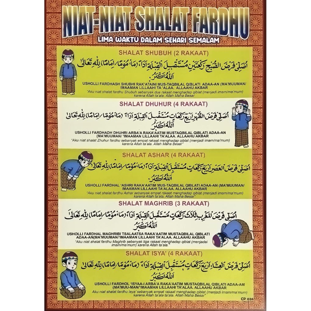 Poster Belajar Anak Muslim / Niat Sholat Fardhu