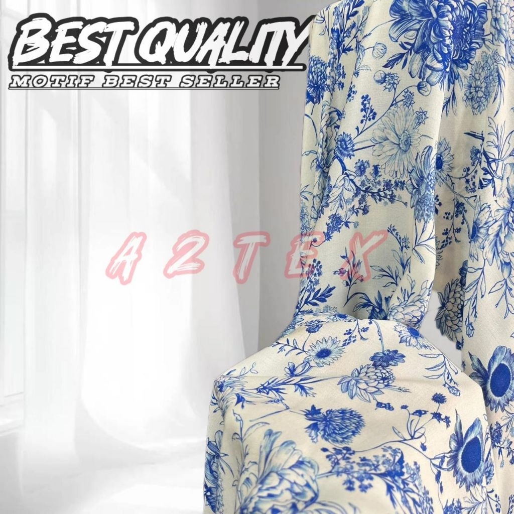 Kain katun rayon motif bunga ekslusif - Kain rayon Viscose premium - Kain rayon original - Harga 0,5